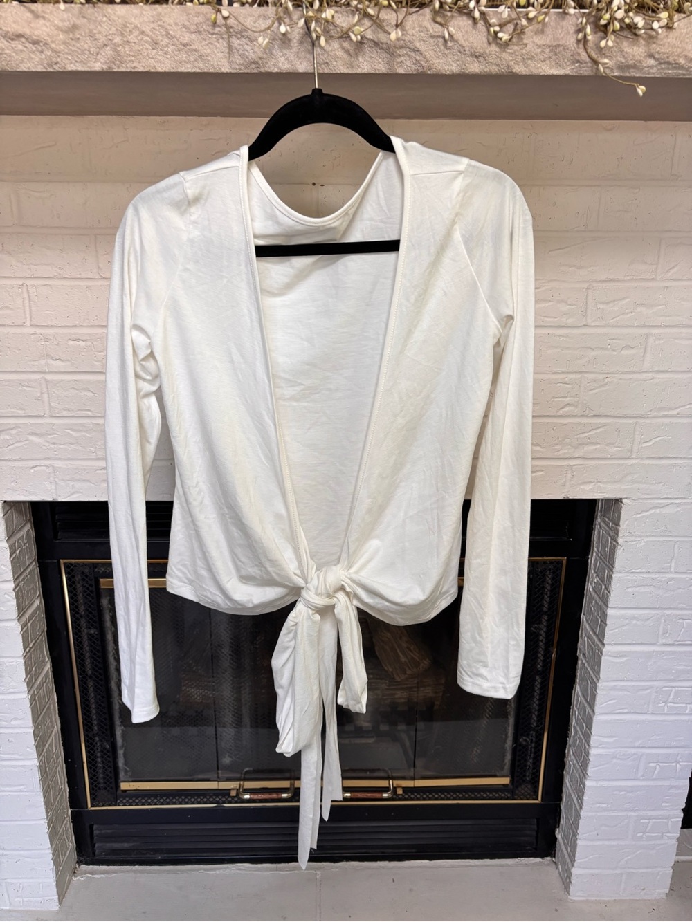 Tie-Front Long Sleeve Button Down Top - White